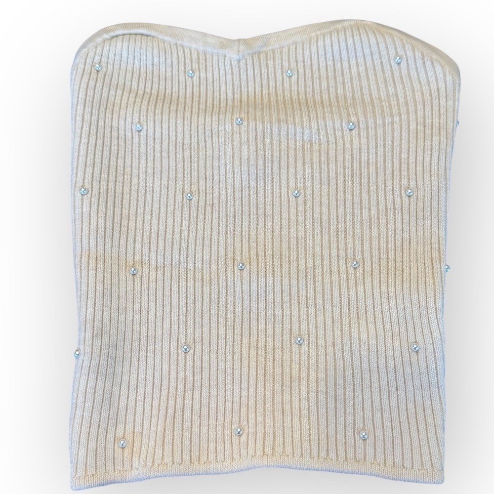 Aerie XS‎ Beige Ribbed Knit Rhinestone Embellished Strapless Tube Top